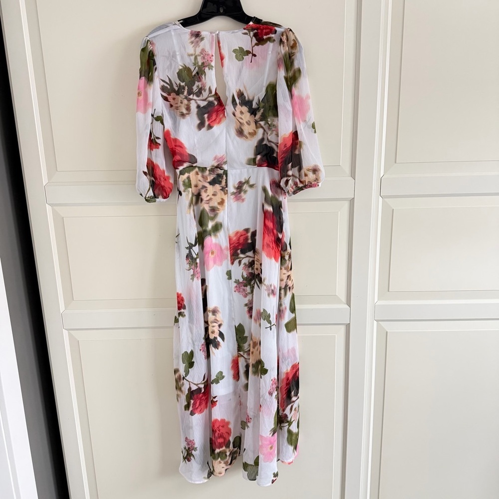 Calvin Klein White Floral-print Faux-wrap Chiffon High-low Dress 4 41894 - Picture 5 of 14
